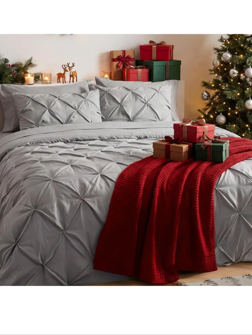 Bedsure Queen Comforter Set Grey Bed in a Bag Queen 7 Pieces, Gentlesoft Pintuck